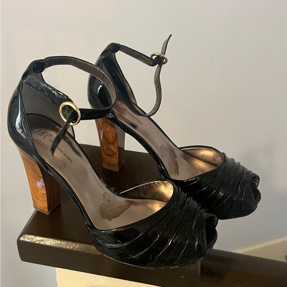 INC International Concepts Black and Brown Heels with Woven Design